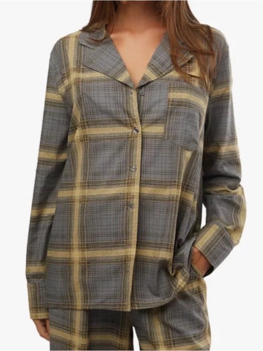 WeWoreWhat Gray and Yellow Plaid pajama top